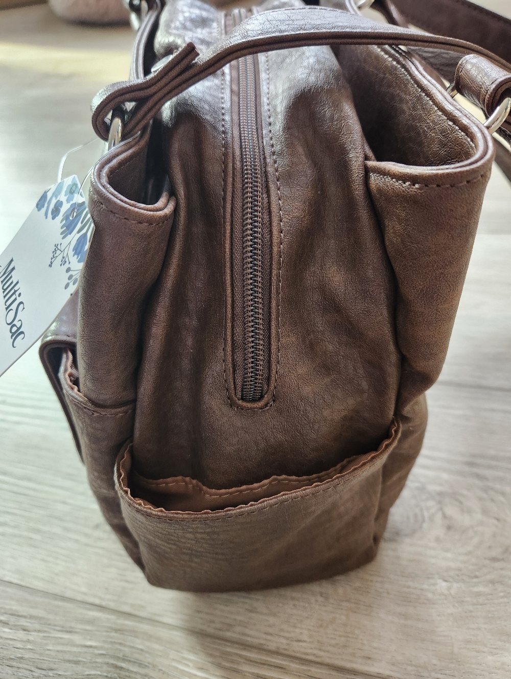 MultiSac Brown Nia Large Shopper Shoulder Purse Bag Faux Leather Nwt - Picture 3 of 15